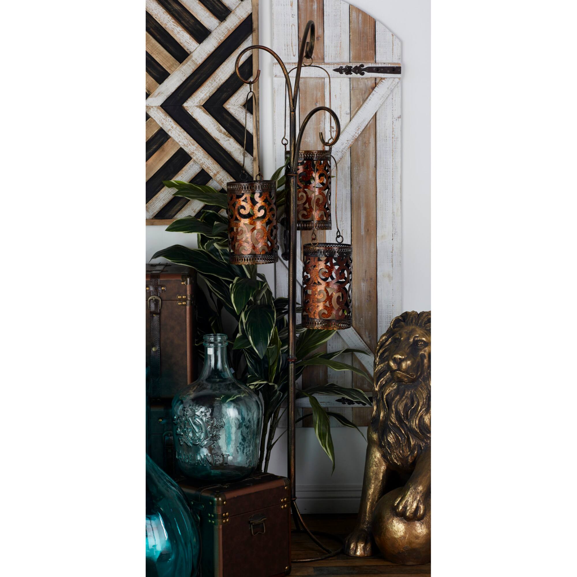 5.5ft. Brass Iron Eclectic Candle Holder Lantern